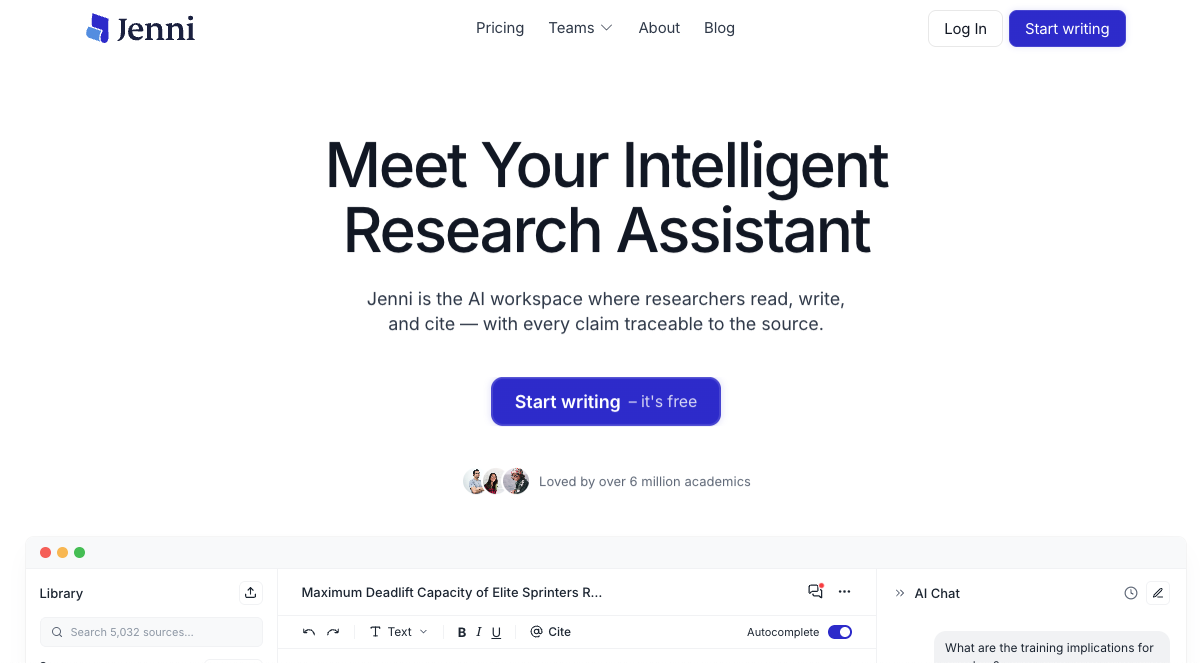 Jenni AI screenshot or product image
